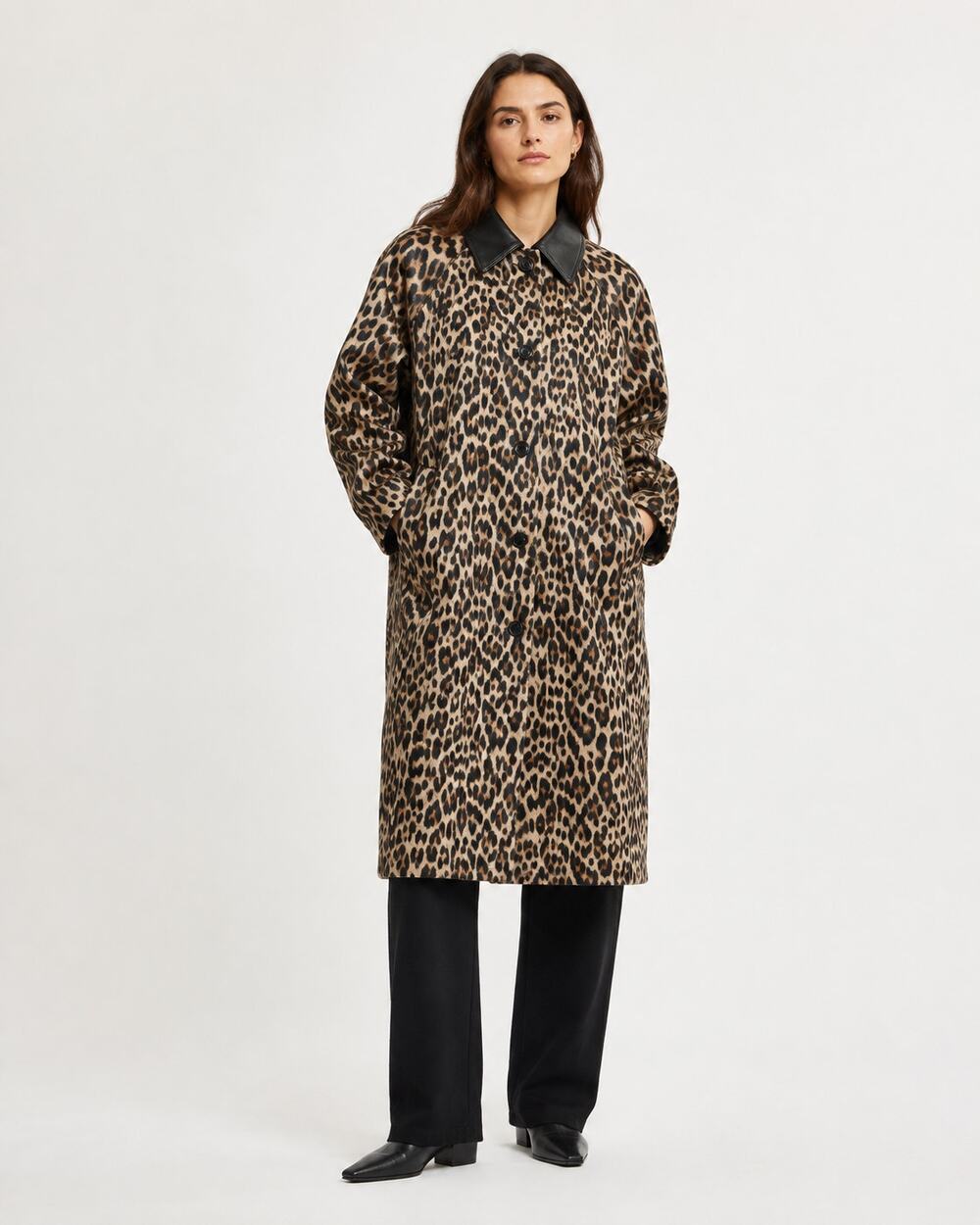 NWT Coach Leopard Print Balmacaan Coat M/L CCB47 Lamb Leather Collar